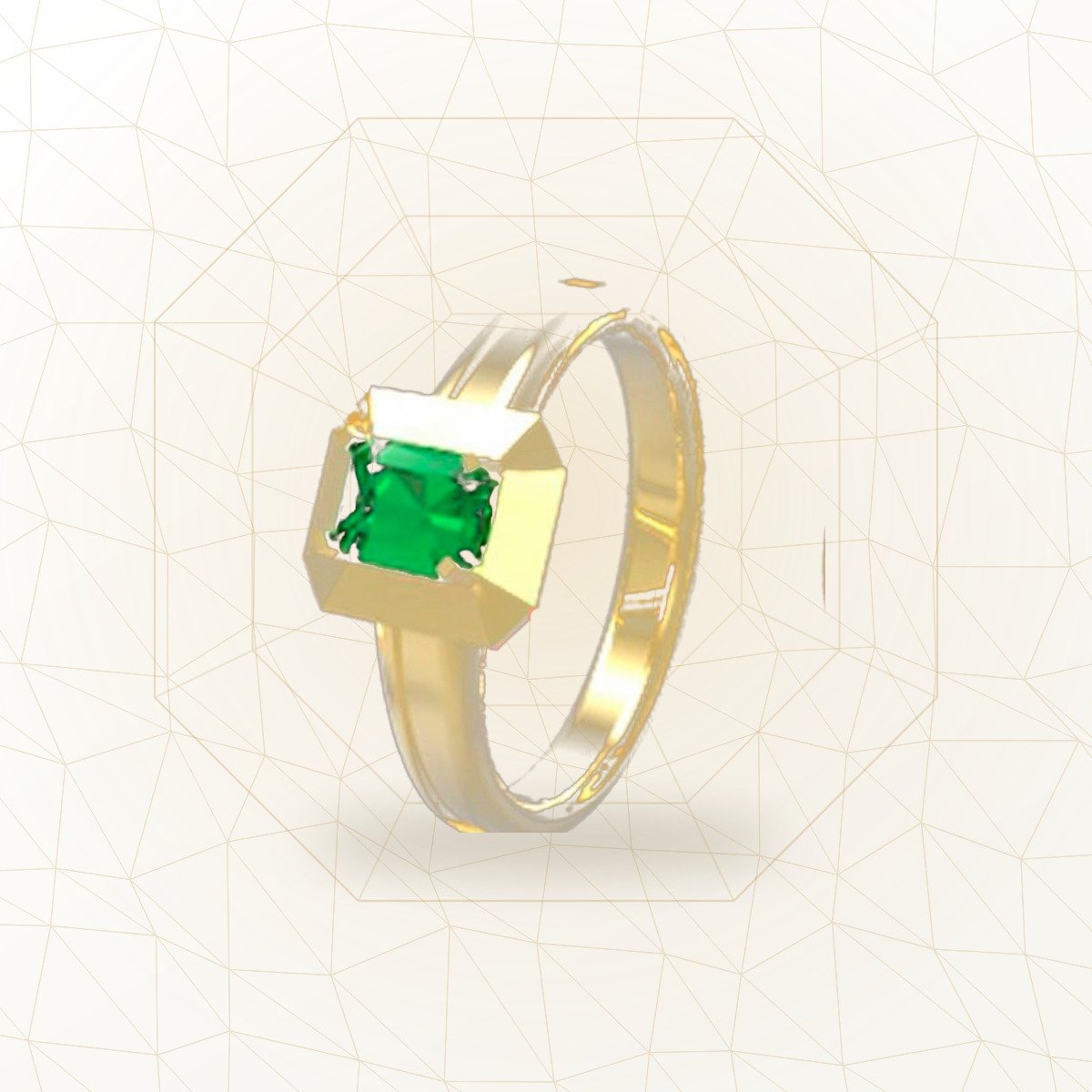 Anillo Magu con esmeralda, modelado en 3D